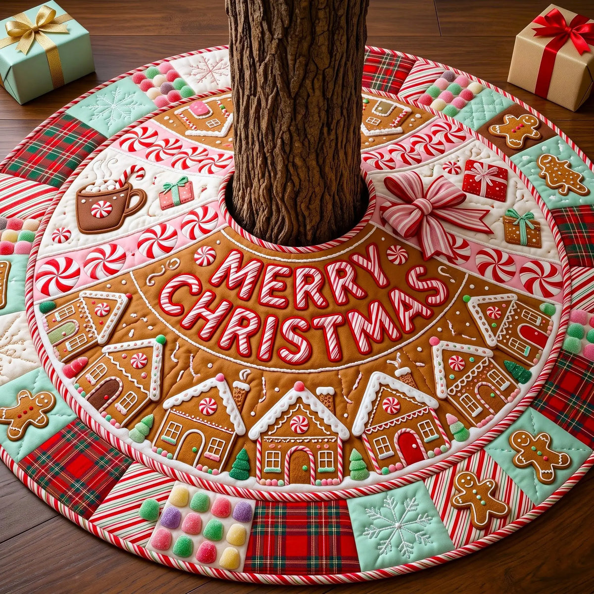 Gingerbread House Quilted Tree Skirt