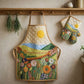 Sun & Wildflower Quilted Apron Set (2-Piece) – Padded Apron + Heat-Resistant Oven Mitts