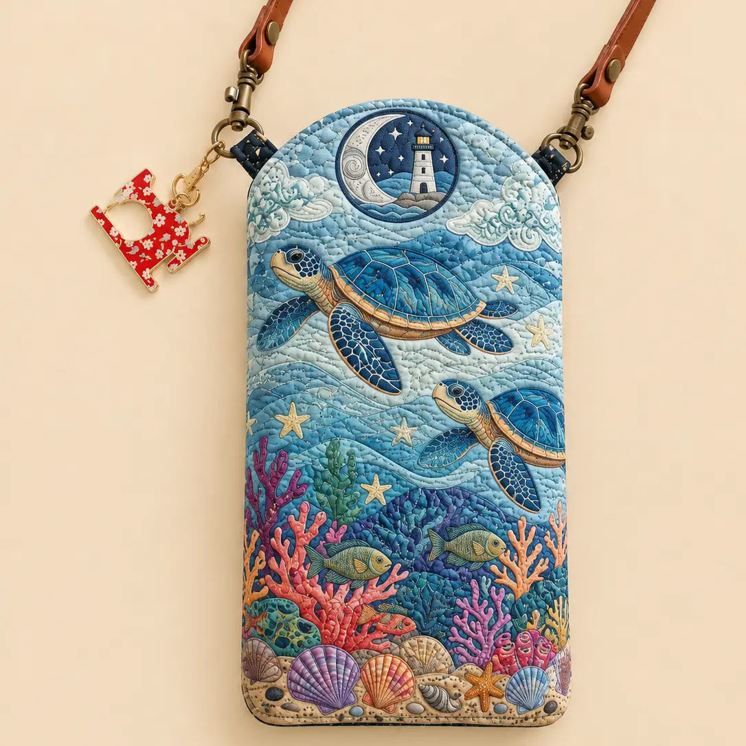 Sea Turtle Lighthouse Quilted Slim Phone Crossbody Bag