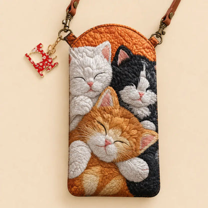 Three Sleeping Kittens Quilted Slim Phone Crossbody Bag