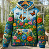 Butterfly Flower Garden Quilted Casual Hoodie