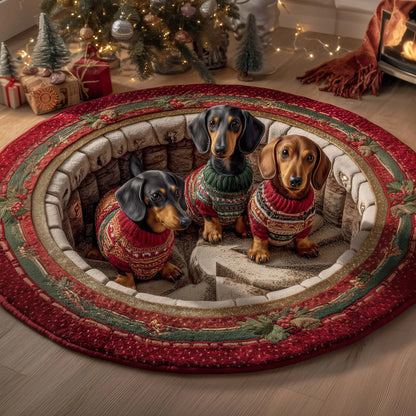 Holiday Dachshund Quilted Round Mat