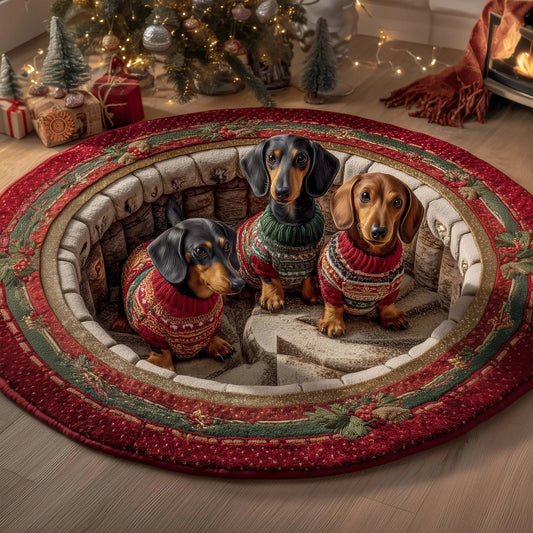 Holiday Dachshund Quilted Round Mat