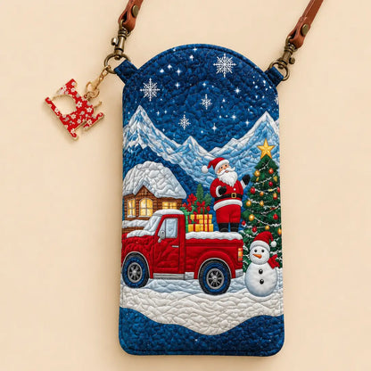 Santa Red Pickup Truck Snowman Quilted Slim Phone Crossbody Bag