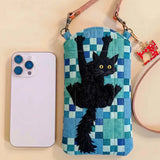 Black Cat Quilted Slim Phone Crossbody Bag