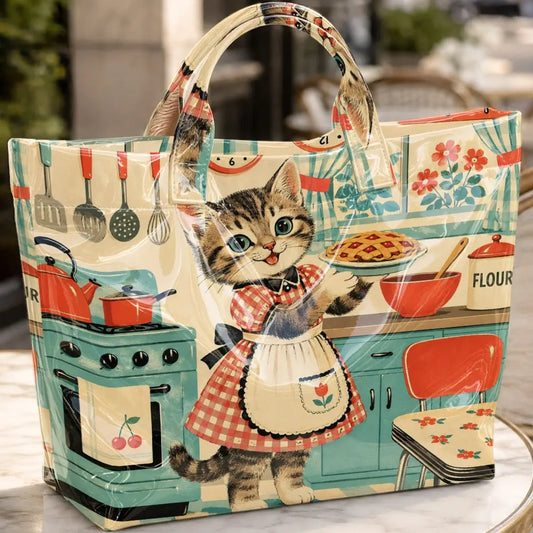Kitchen Kitten Print PVC Tote Bag