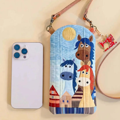 Three Horses Quilted Slim Phone Crossbody Bag