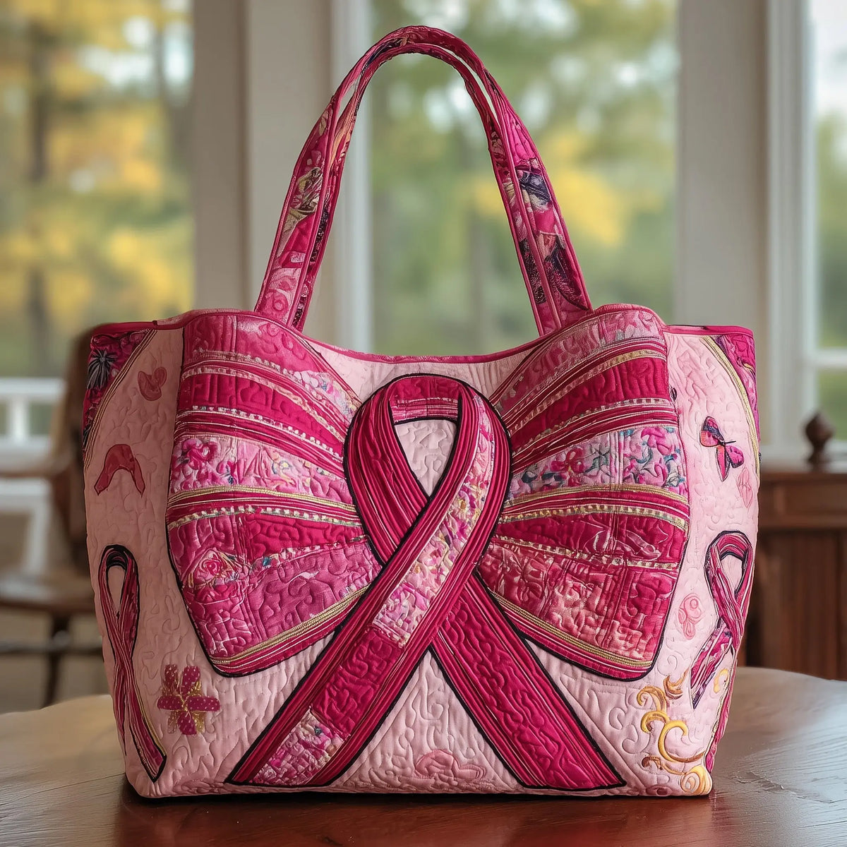 Pink Bow Handmade Tote Bag