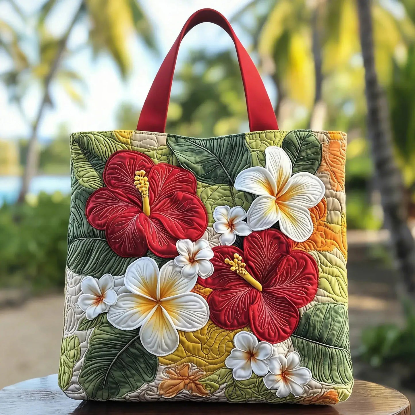 Sunset Hibiscus Handmade Tote Bag