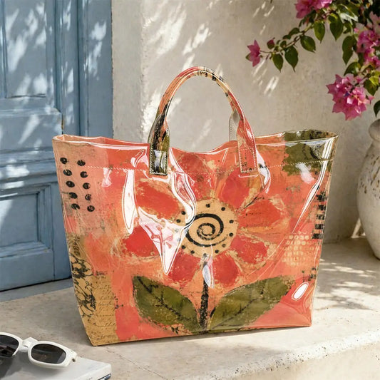 Vintage Grunge Floral Print PVC Tote Bag