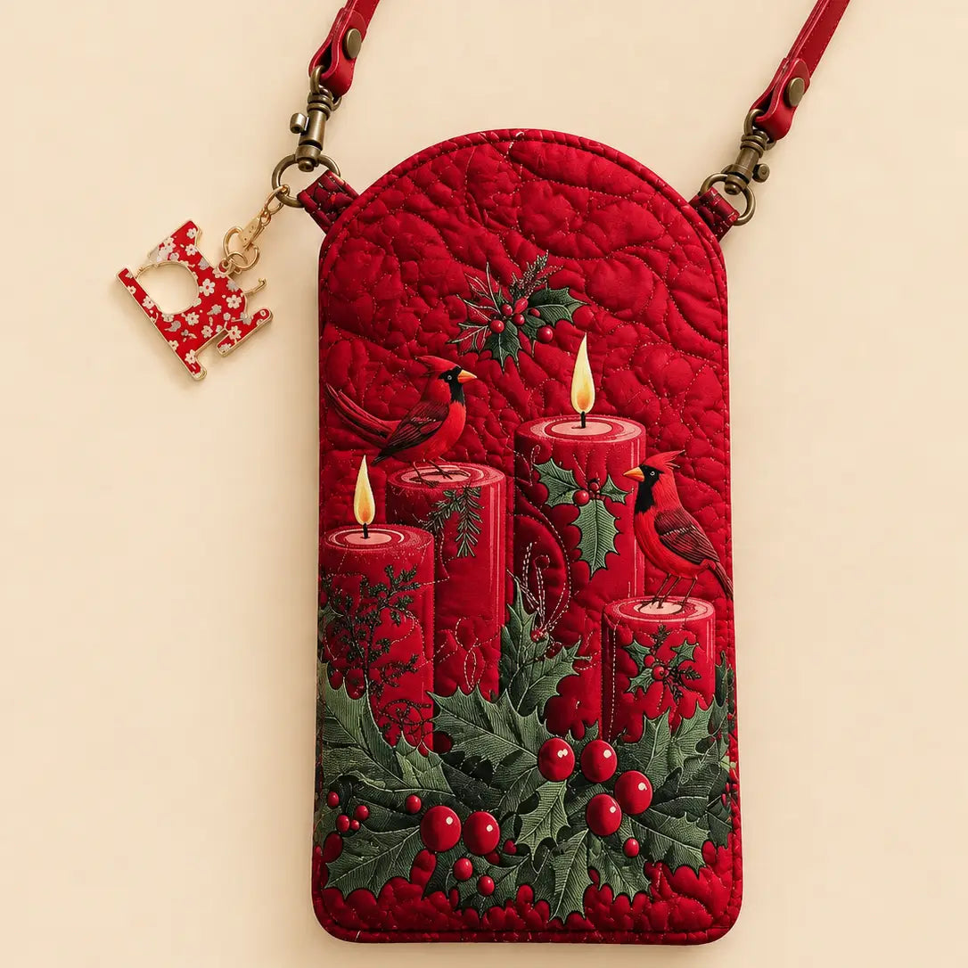 Holiday Cardinals Quilted Slim Phone Crossbody Bag