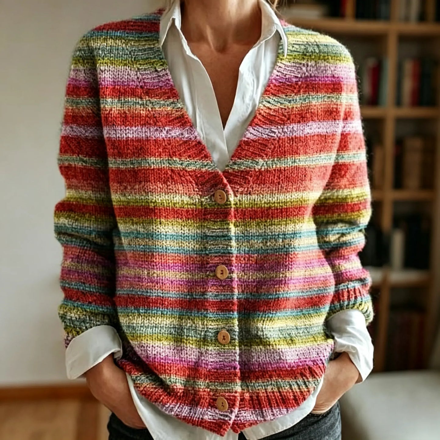 Women's Vintage Floral Art Pattern Print Buttoned Cardigan Sweater