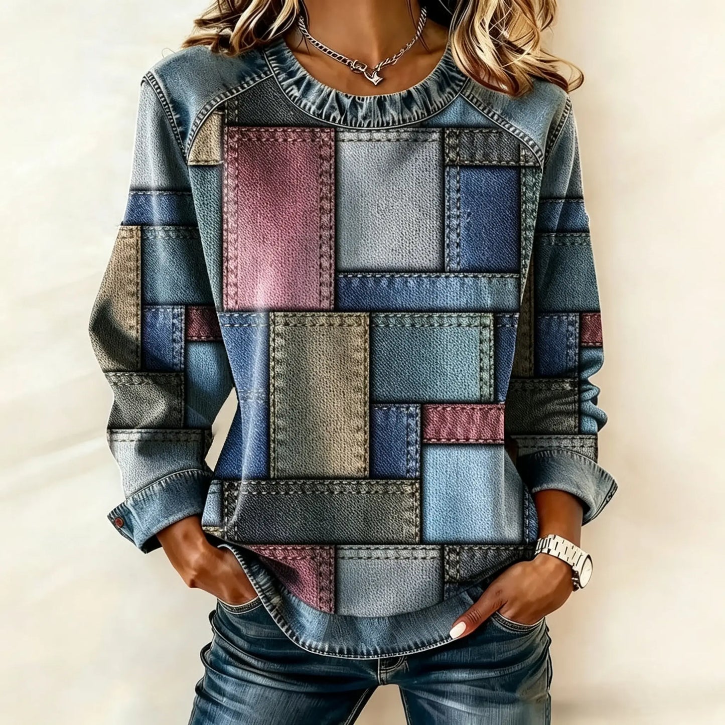 Patchwork Sweatshirt Women – Relaxed Urban Style