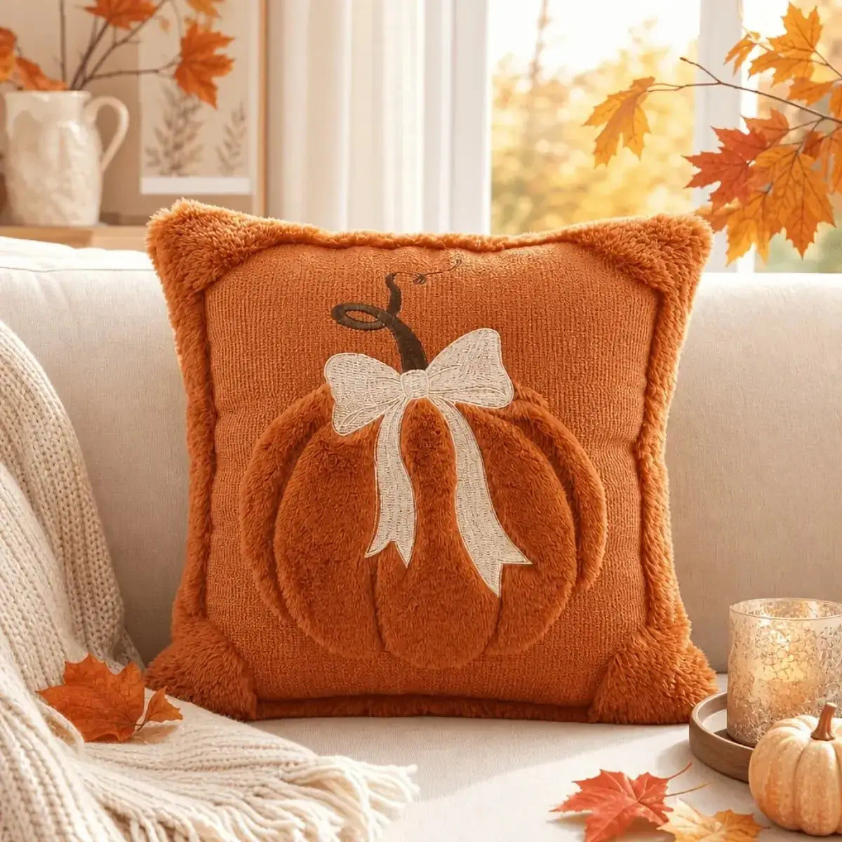 2-Pack 3D Jacquard Pumpkin Pillow Covers