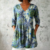 Flower Printing Long Blouse Eith A Striking Pattern