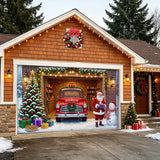 Red Truck Santa Snowman Garage Door Banner Decoration