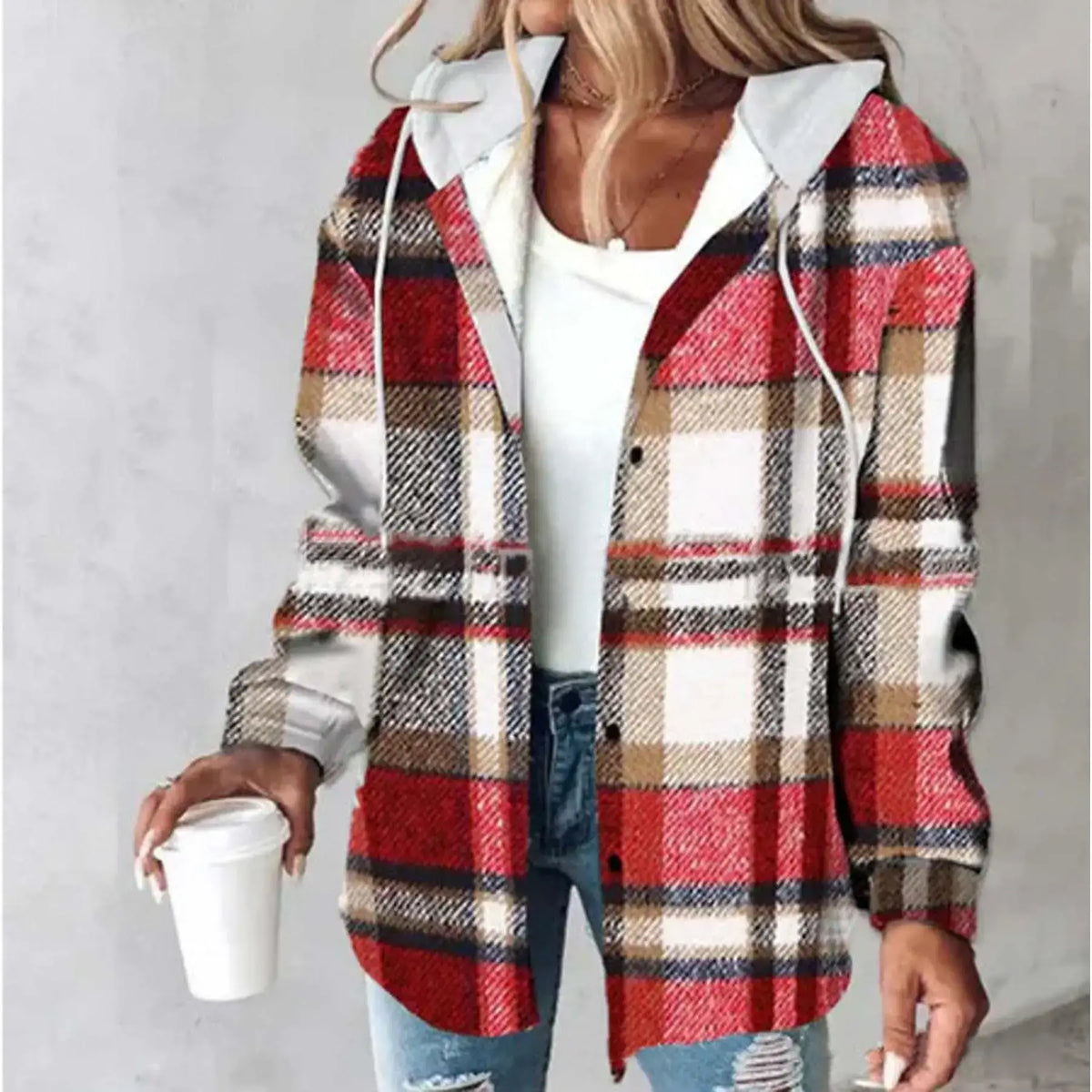 Women’s Plaid Hooded Zip-Up Jacket