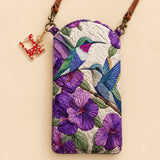 Hummingbird Purple Floral Quilted Slim Phone Crossbody Bag