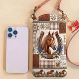 Horseshoe And Floral Wreath Quilted Slim Phone Crossbody Bag
