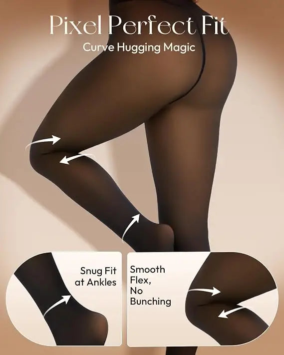 Women's Fleece Lined Tights Body Slimming Leggings Sheer Fake Translucent