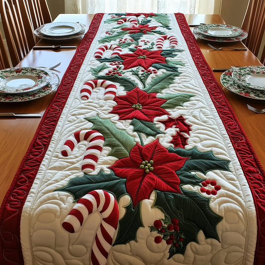 Poinsettia Elegance Quilted Table Runner