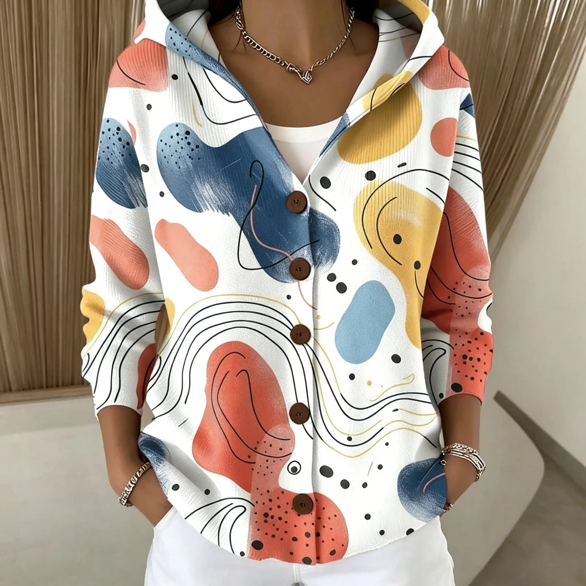 Elegant Button Hooded Sweater