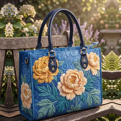 Peony Floral Quilted Leather Strap Bible Handbag