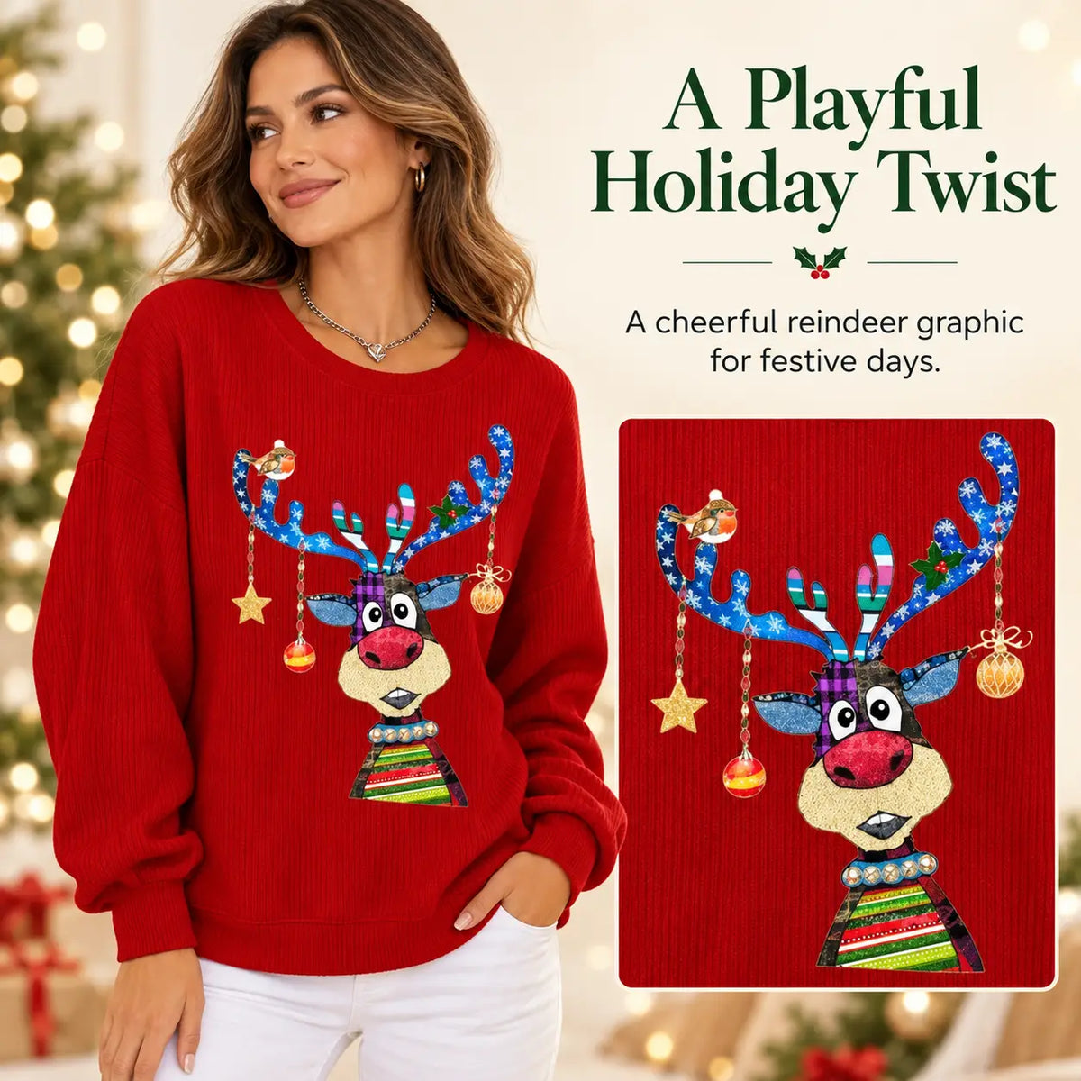 Women Christmas Crew Neck Printing Casual Sweatshirt