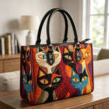 Colorful Cat Quilted Leather Strap Bible Handbag