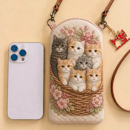 Flower Cats Quilted Slim Phone Crossbody Bag
