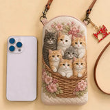 Flower Cats Quilted Slim Phone Crossbody Bag