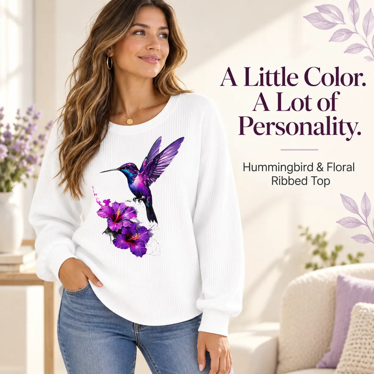 Women's Hummingbird Flower Art Print Casual Sweatshirt