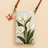 White Calla Lily Floral Quilted Slim Phone Crossbody Bag