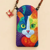 Rainbow Patchwork Cat Quilted Slim Phone Crossbody Bag