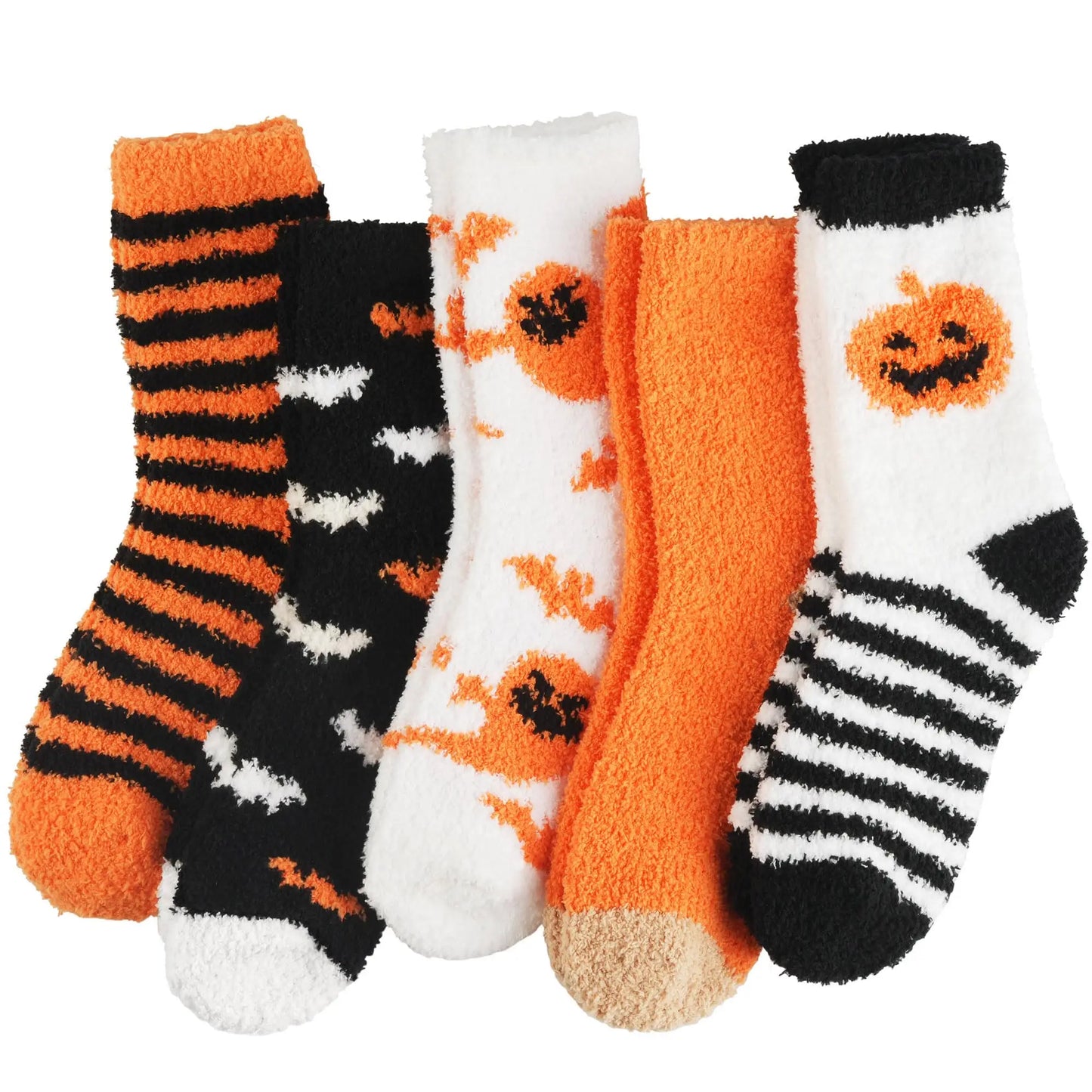 Halloween Pumpkin Fall Cozy Fluffy Slipper Socks 5 Pairs
