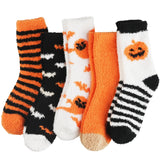 Halloween Pumpkin Fall Cozy Fluffy Slipper Socks 5 Pairs