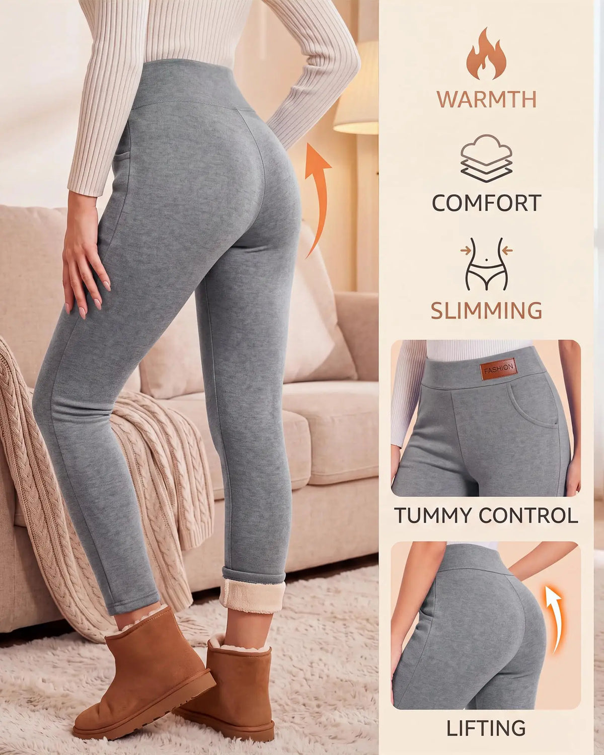 Women's Fleece-Lined High-Waist Leggings with Pockets