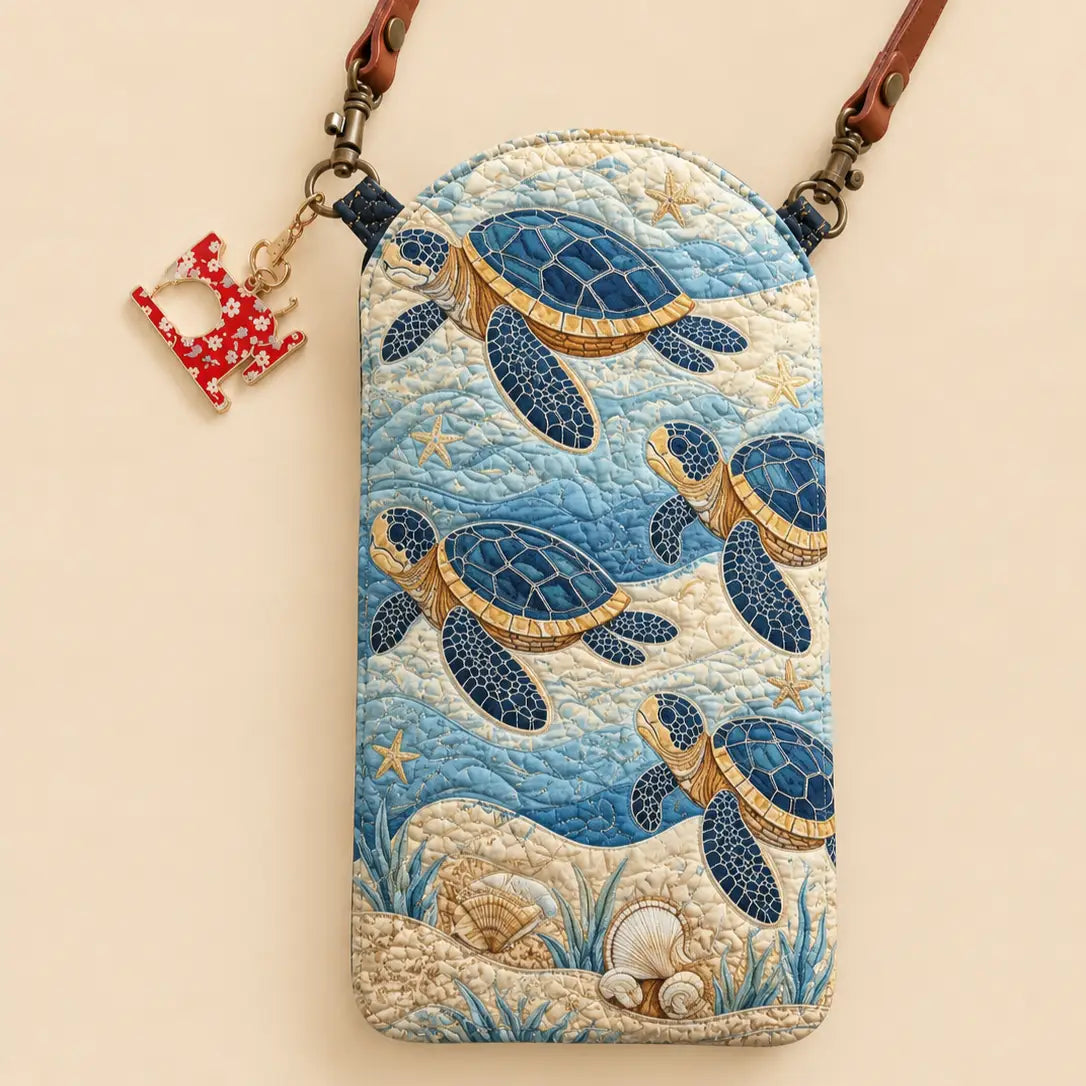 Ocean Turtle Quilted Slim Phone Crossbody Bag