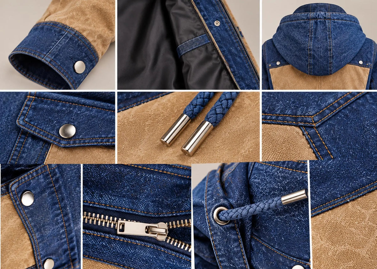 Women's Denim Jackets Long Hooded Patchwork Zip Up Jacket