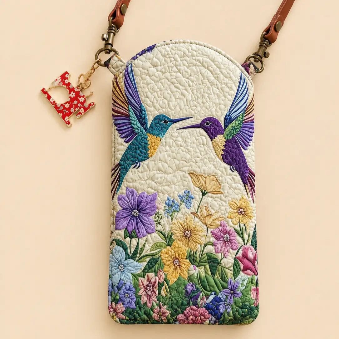 Hummingbird Floral Quilted Slim Phone Crossbody Bag