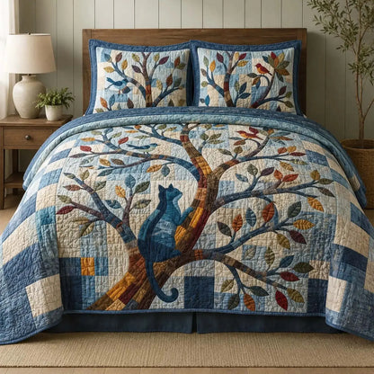Woodland Tree & Cat Quilted Bedding Set