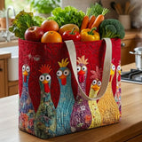 Red Funky Chicken Quilted Shopping Bag