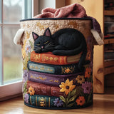 Black Cat Book Quilted Laundry Basket