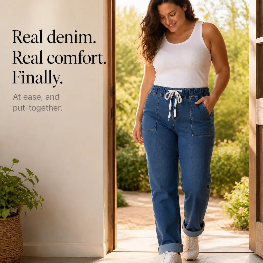 Drawstring Waist Tapered Leg Denim Joggers