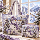 2pcs Winter Snowman Quilted Tote Bag Set