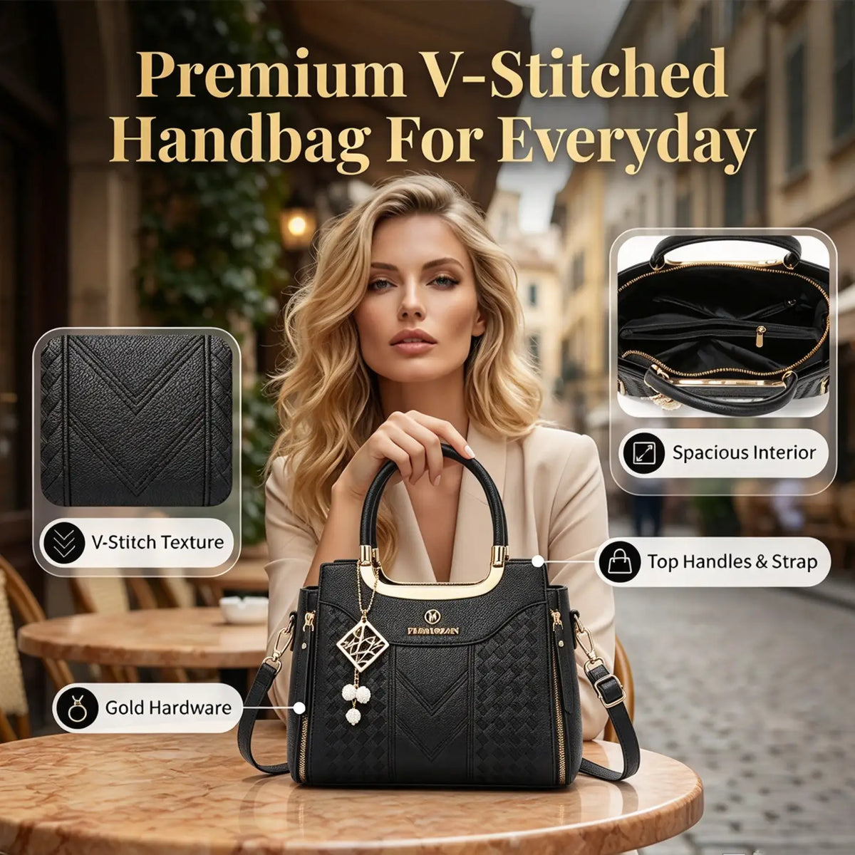 3 PCS Women's Elegant Embroidered Pattern Tote Bag