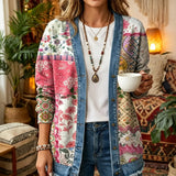 Mixed Floral Bohemian 3D Digital Printing Denim Shirt