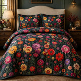 Dark Vintage Wildflower Garden Quilted Bedding Set
