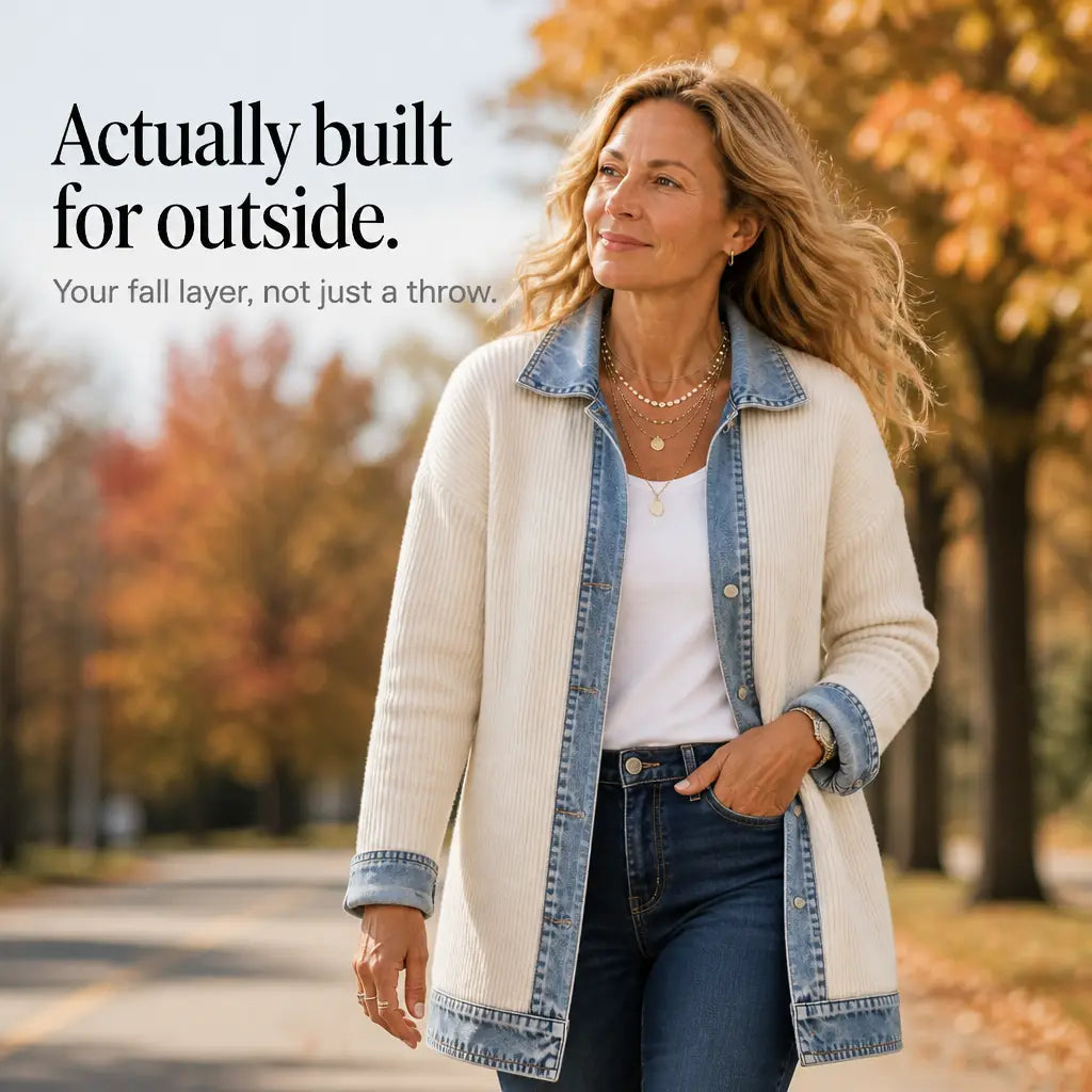 Women's Contrast Trim Collared Button Front Ribbed Knit Jacket