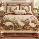 Farmhouse White Goose Berry Wheat Apple Fall Quilted Bedding Set